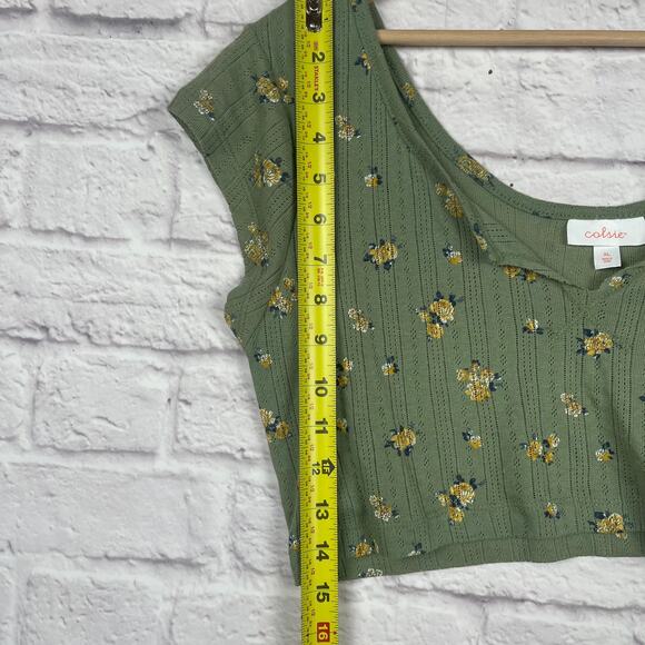 J4525 Colsie Green Floral Cropped Top size XL - Picture 5 of 6